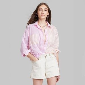 NWOT Women's Long Sleeve Color Block Button-Down Shirt - XXL